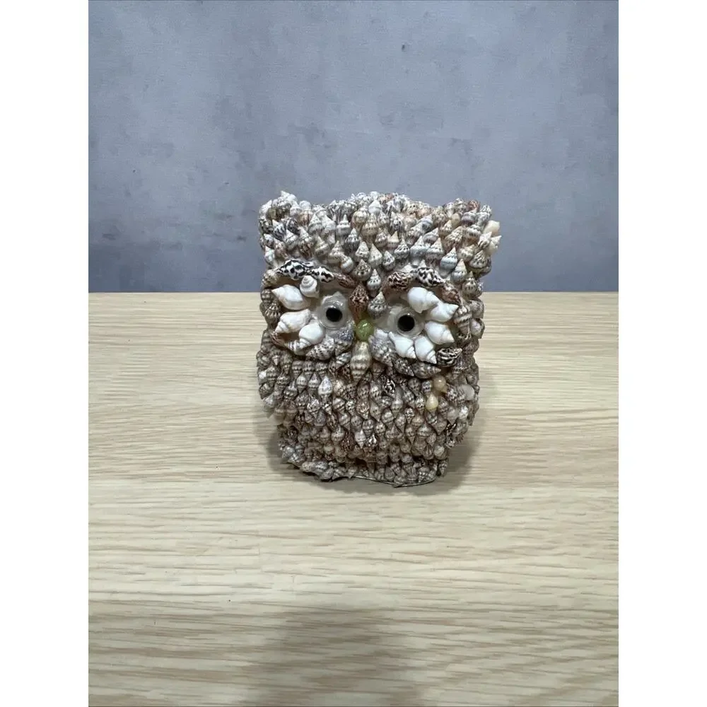 Vintage Sea Owls Shell /Chalk Folk Art Sculpture Owl Figurine Google Eyes Lot 3 - Picture 7 of 7